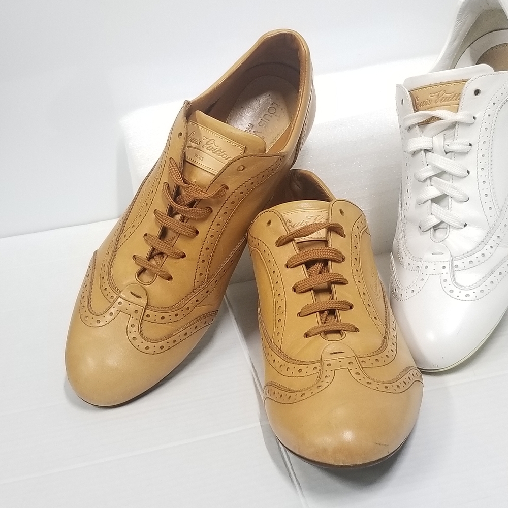 Louis Vuitton Men’s Brown Leather Wing Tipped  Laser cut Low Top dress Sneakers - Picture 2 of 16